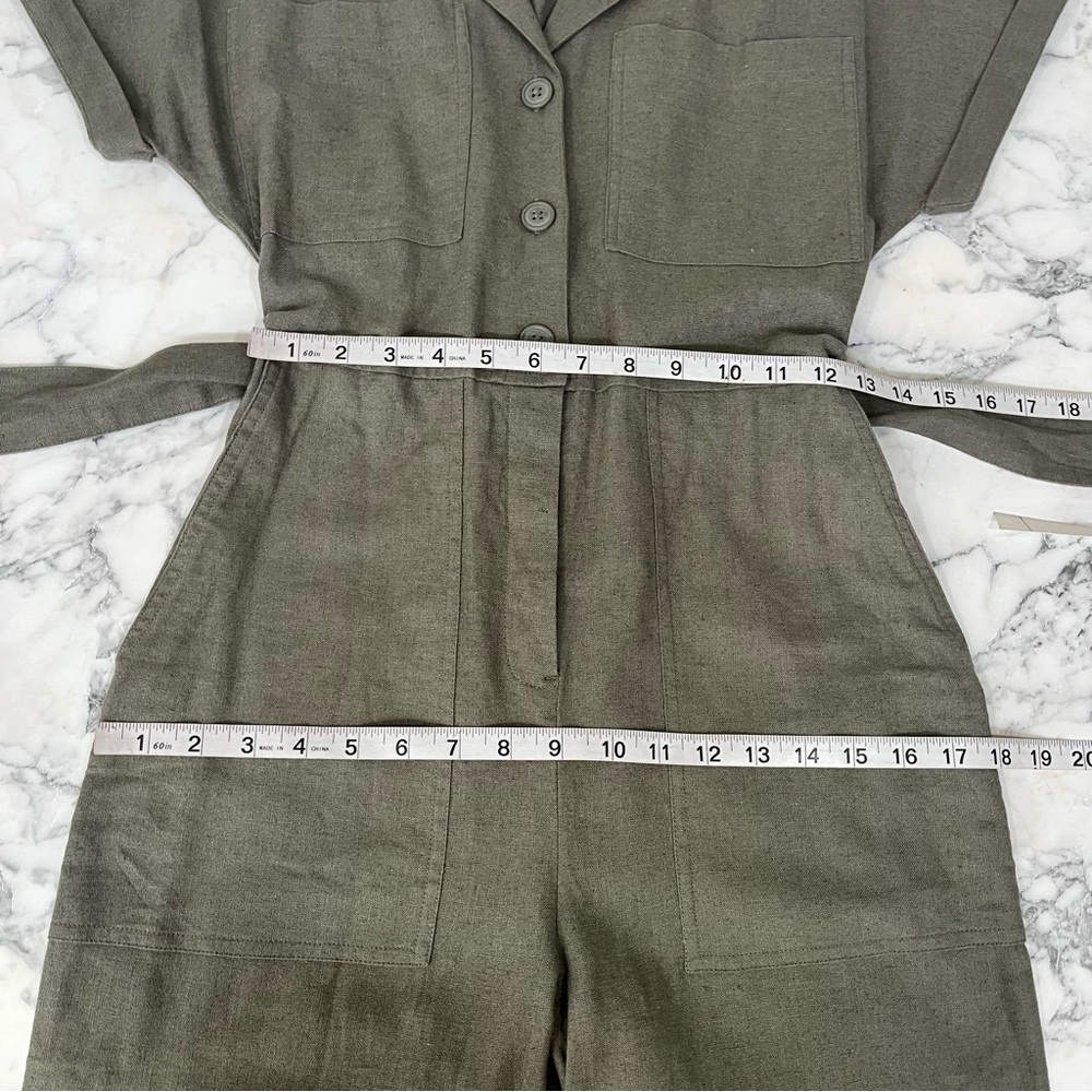 Abercrombie & Fitch Linen-Blend Utility Boiler Suit Jumpsuit Olive Green XS Tall - Picture 9 of 15